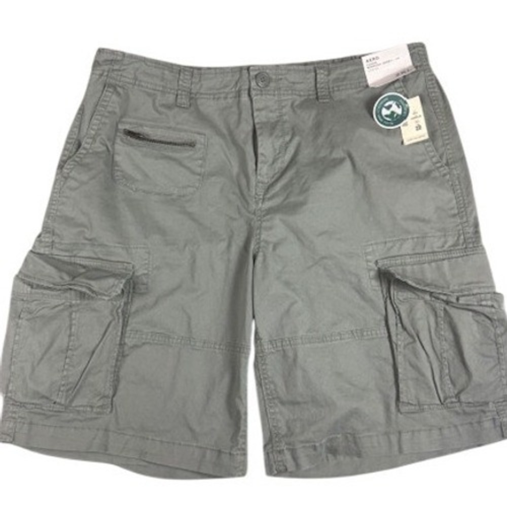 Aeropostale Cargo Bermuda Shorts Mens 2XL Olive Green 11 Inch Inseam Stretch